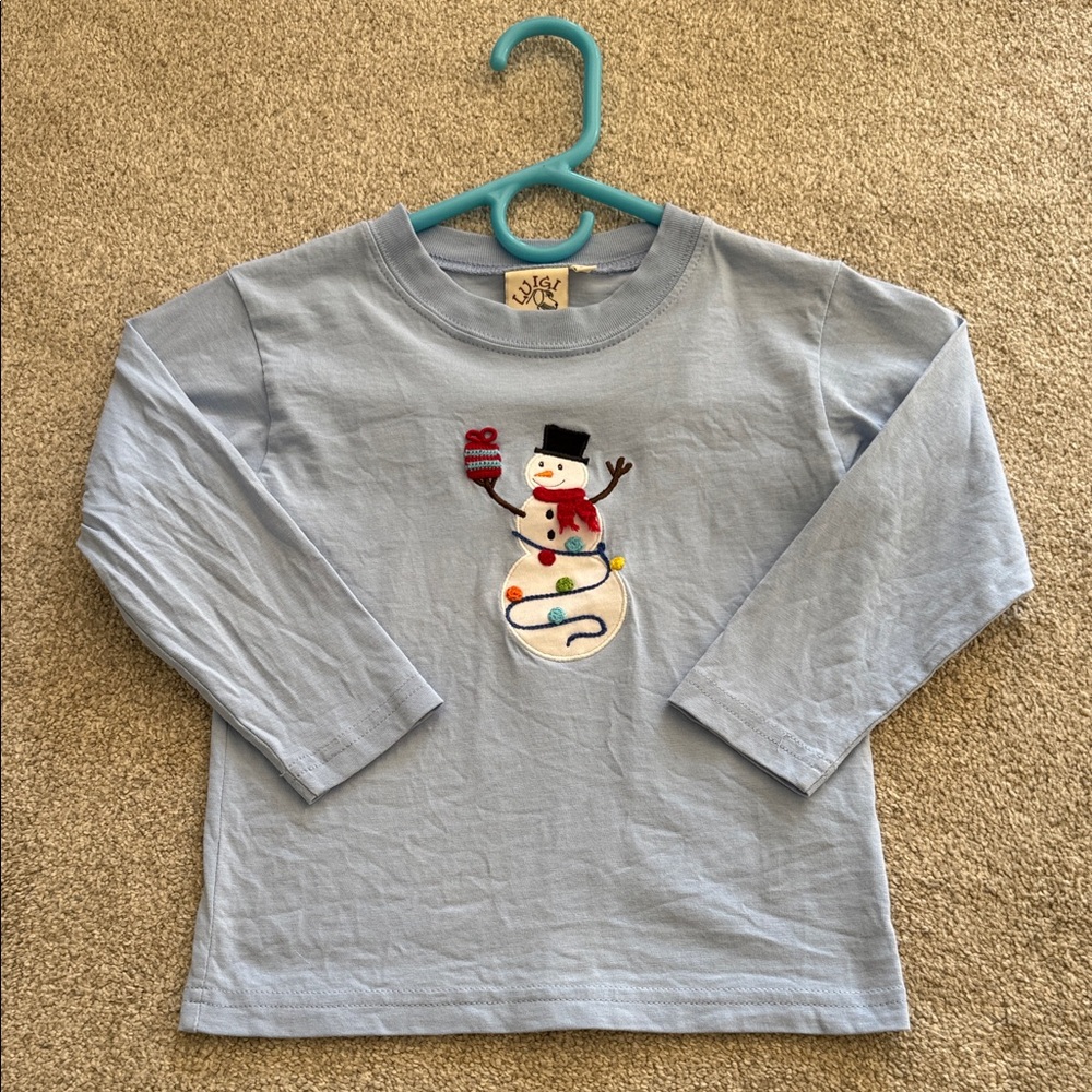 Luigi Kids Light Blue Snowman Long Sleeve Tee